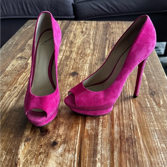 Brian Atwood FLORENCIA pink suede with glitter heels - Picture 3 of 12